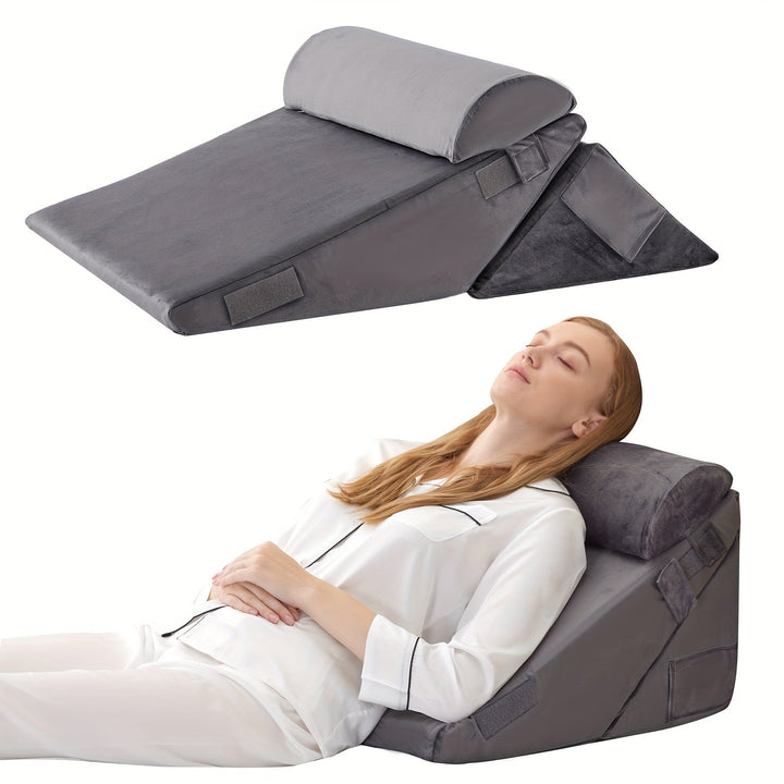 RelaxPlus Justerbar Ortopædisk Kilepude - Premium 7-i-1 Memory Foam-støttesystem