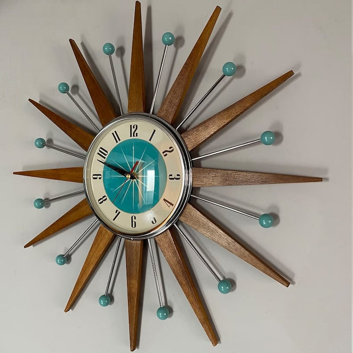Håndlavet vægur i mid-century-stil | Retro vægdekoration, lydløst og batteridrevet