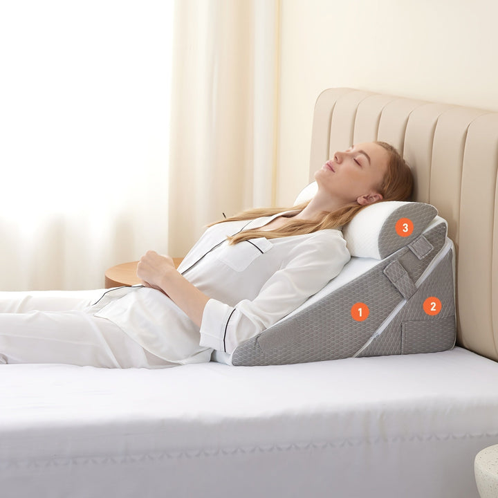 RelaxPlus Justerbar Ortopædisk Kilepude - Premium 7-i-1 Memory Foam-støttesystem