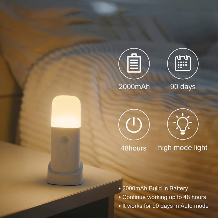 LED-Natlampe med Bevægelsessensor – USB-Genopladelig og Justerbar Lysstyrke til Soveværelser og Gange