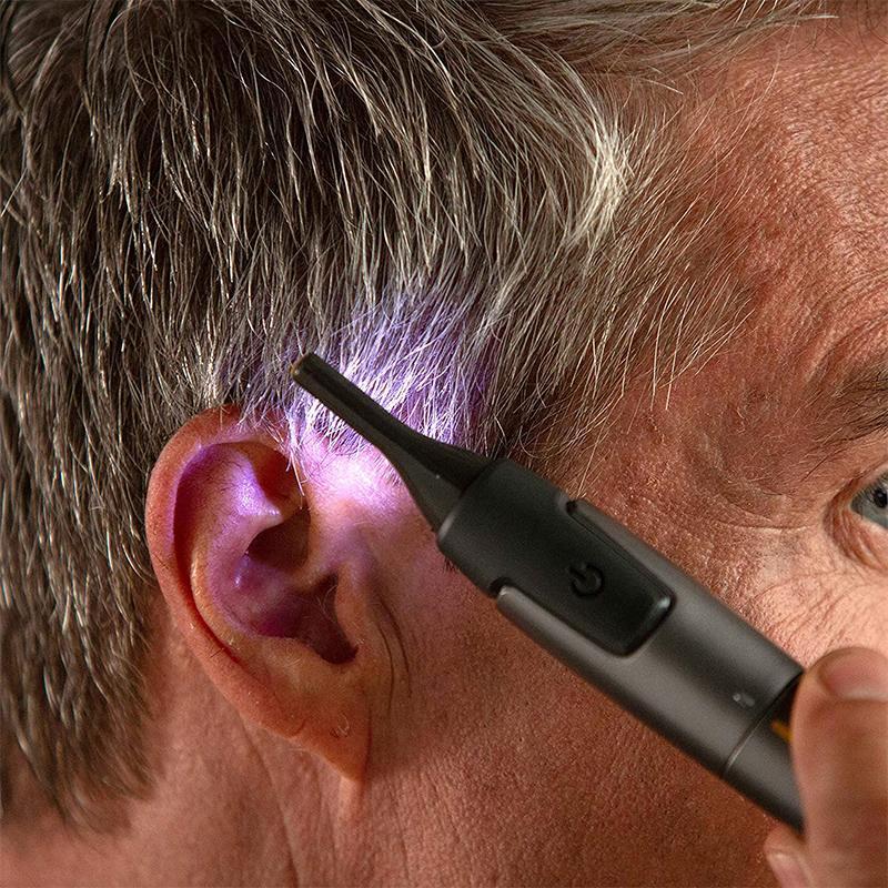 Professionel ultratynd præcisionstrimmer | Klinger i rustfrit titanium-stål | Indbygget LED-lys | Mikro-oscillationsteknologi | Til næse, ører og konturer