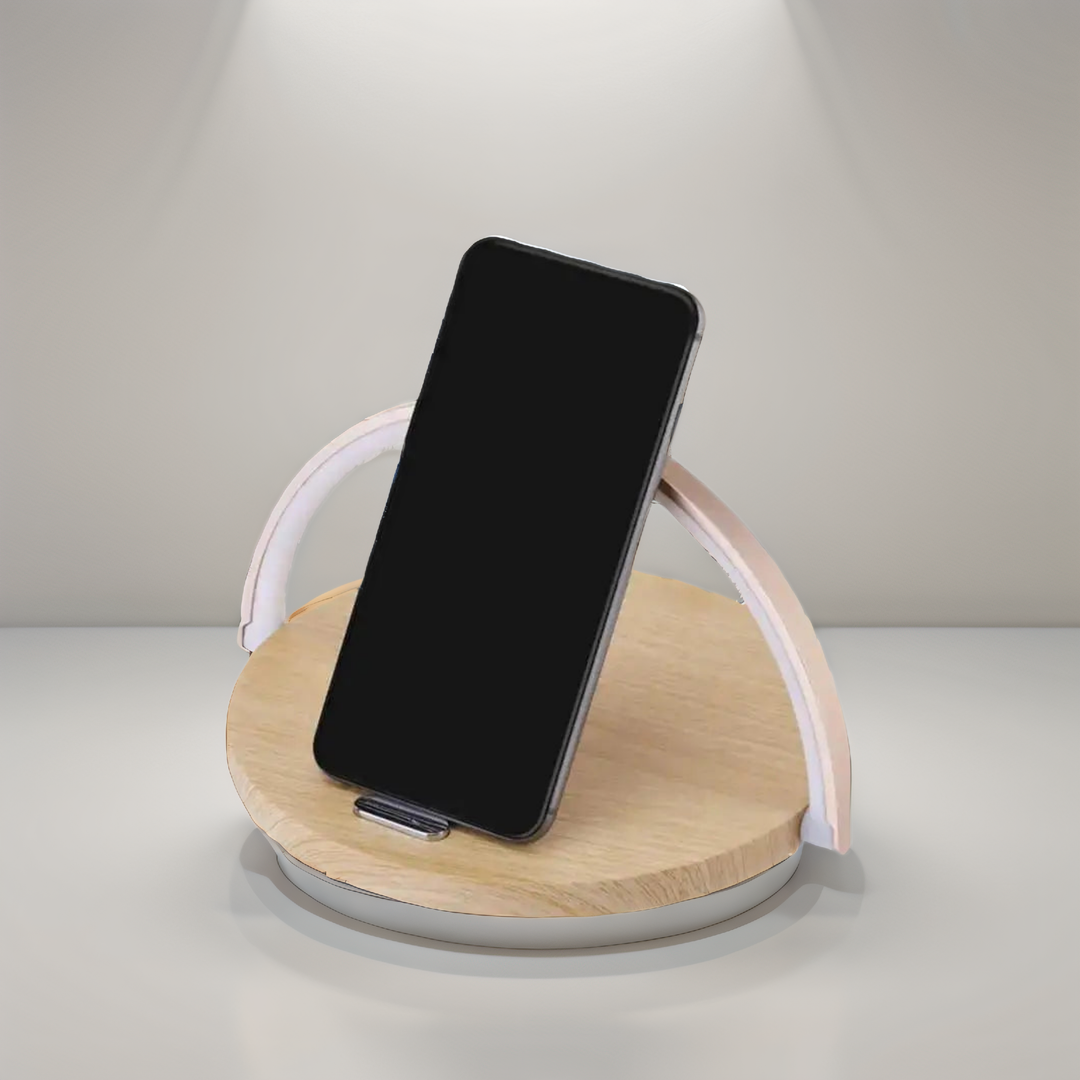 AuraGlow Smart Charging Dock | Moderne natbordslampe med indbygget hurtig trådløs opladning til alle Qi-kompatible enheder