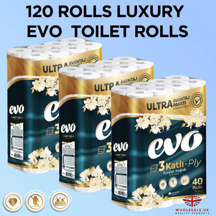 120x luksuriøse Evo-toiletruller, 3-lags