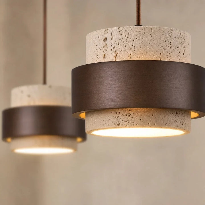 Orvina Wabi-Sabi pendellampe i naturlig travertin, cylindrisk - japandi køkkenø