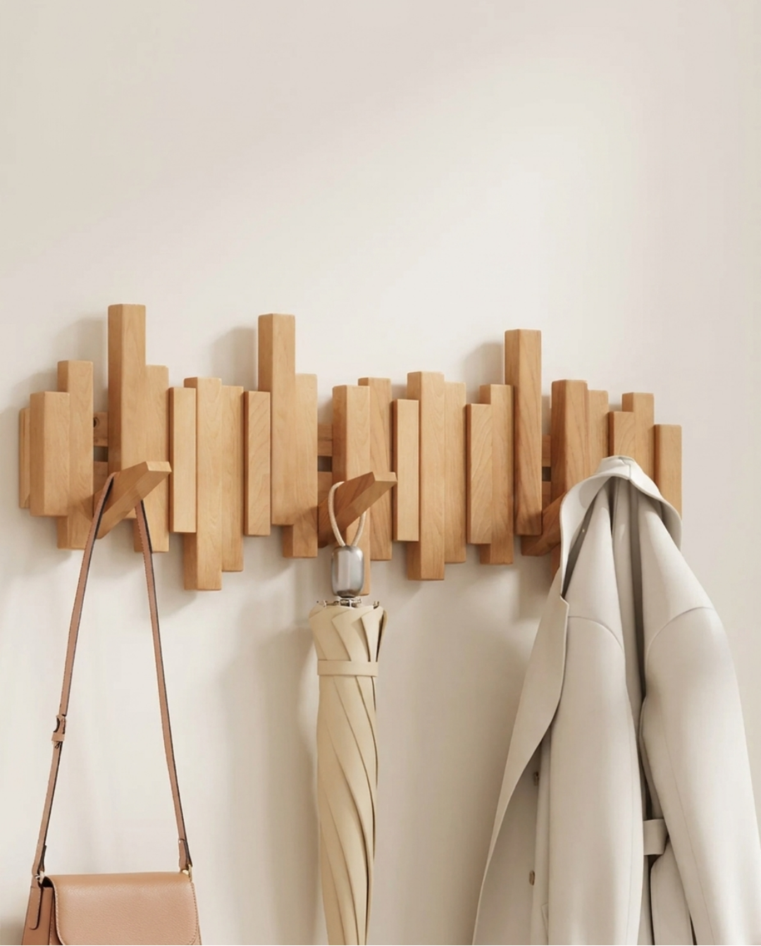 Knagerække af træ med foldbare magnetiske knager – bøg, 3–10 knager