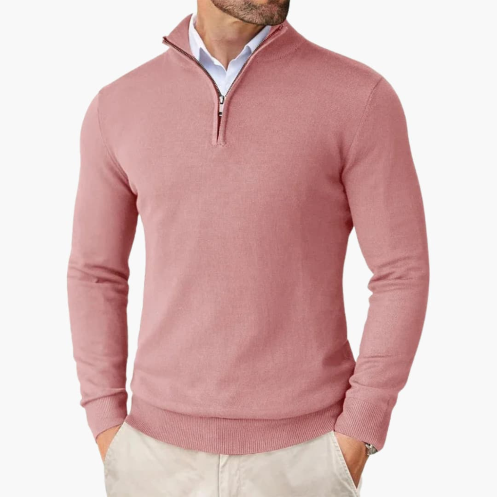 Herre Pullover med Kvart Lynlås og Ribbet Kant