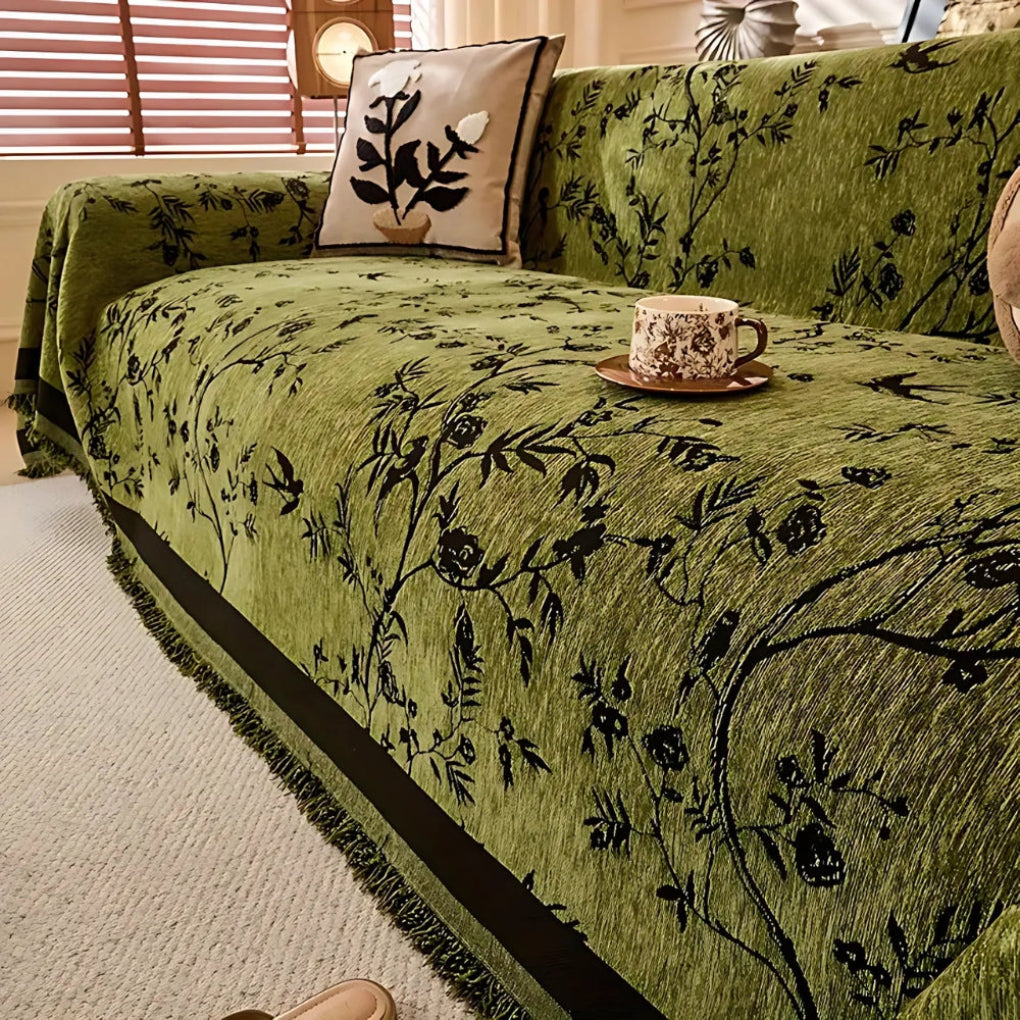 Elegant plaid med blomster mønster og frynsekant