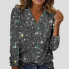 Elegant V-hals glitterbluse med lange ærmer