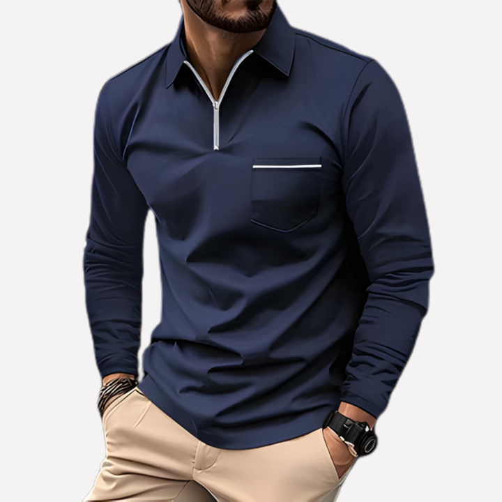 Herre langærmet poloshirt med brystlomme