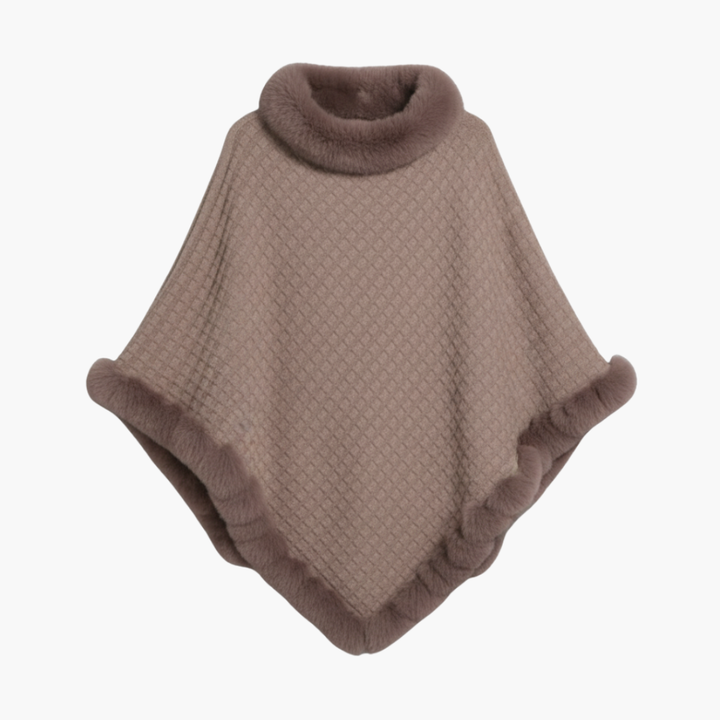 Kvindernes Strikkede Poncho med Falsk Pelskant og Oversized Pasform