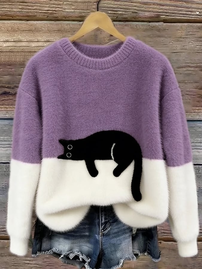 Oversize-sweater med katteprint