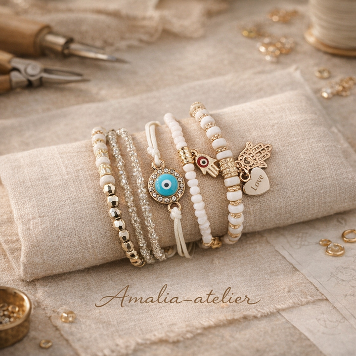 Safira Hamsa Armbåndssæt – Symbolsk elegance