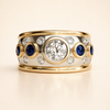 Vintage bred guldring med sten