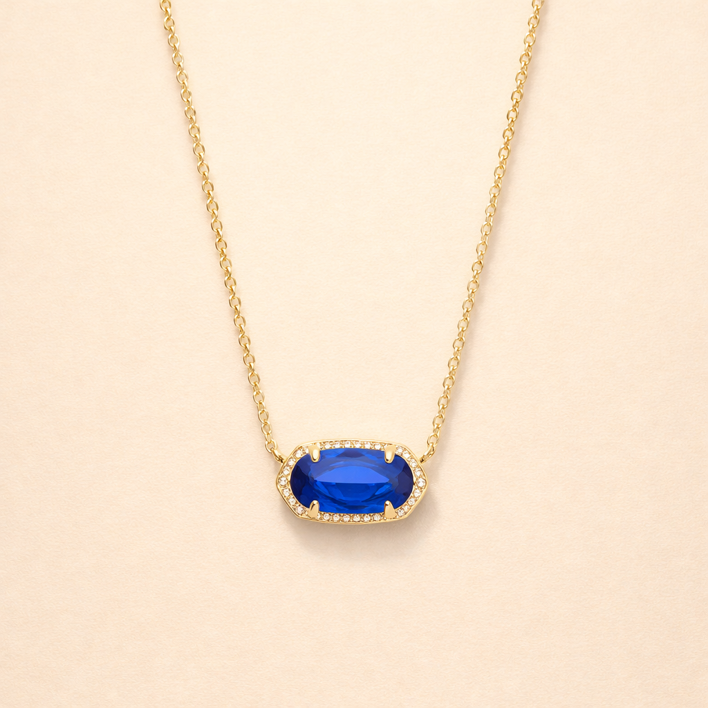 Elegant guldhalskæde med oval safir