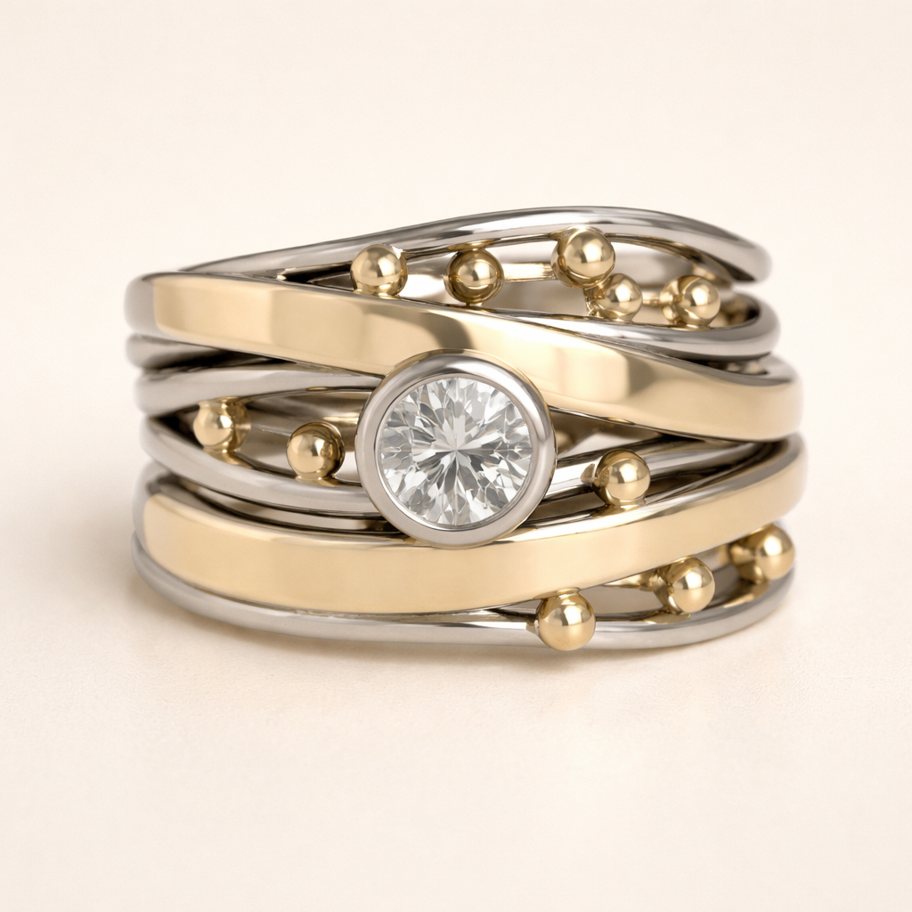 Elegant guldring med zirkonia i vintagestil