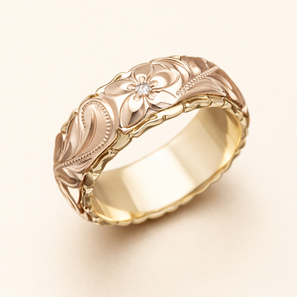 Romantisk guldring med rosendesign