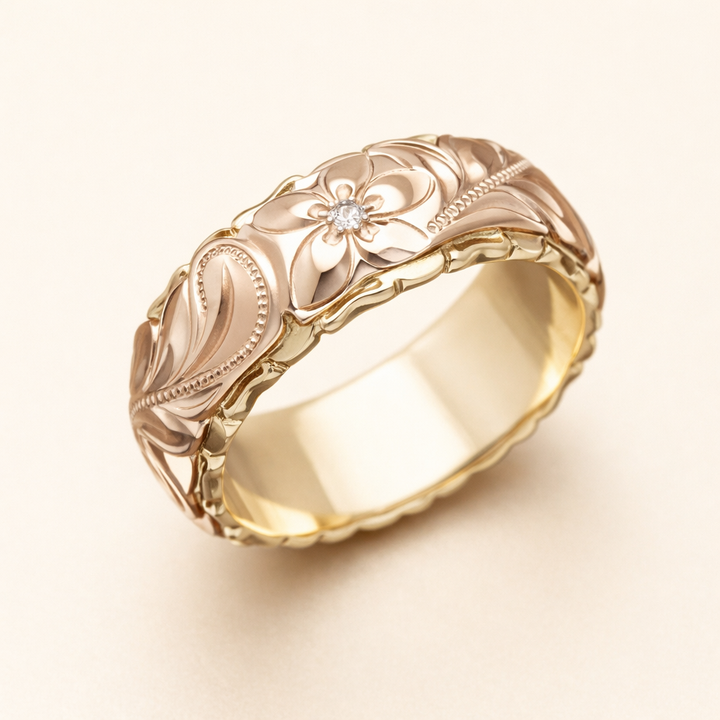 Romantisk guldring med rosendesign