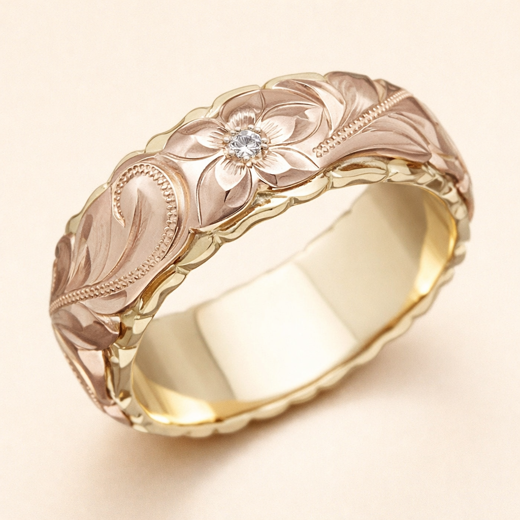 Elegant guldring med rosenblomstdesign
