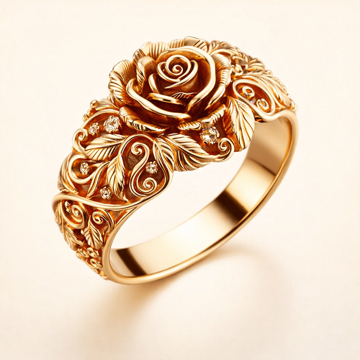Elegant guldring med blomsterdesign