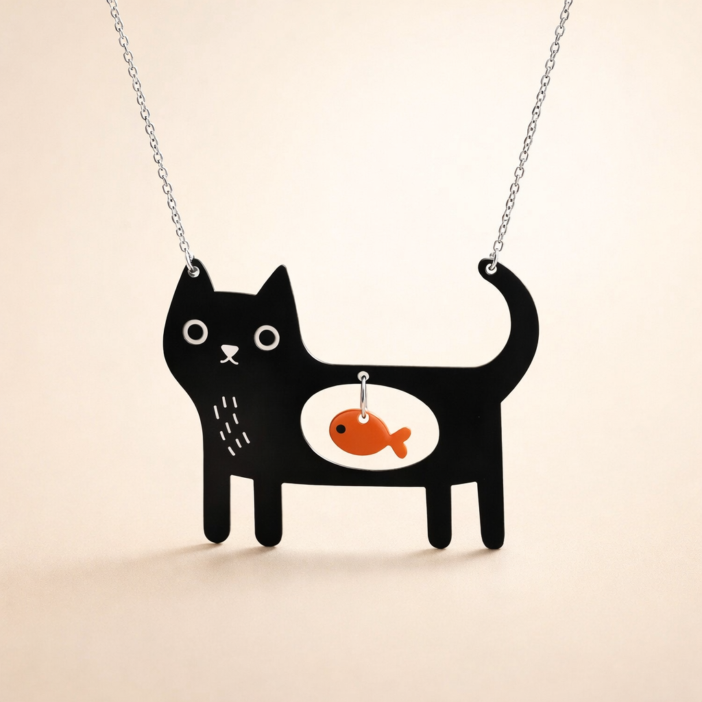 Legende Kat &amp; Fisk Akryl Vedhængshalskæde