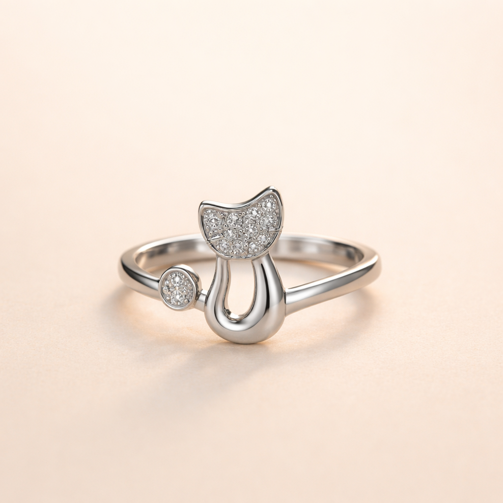 Sød Kat Åben Ring – Cubic Zirconia