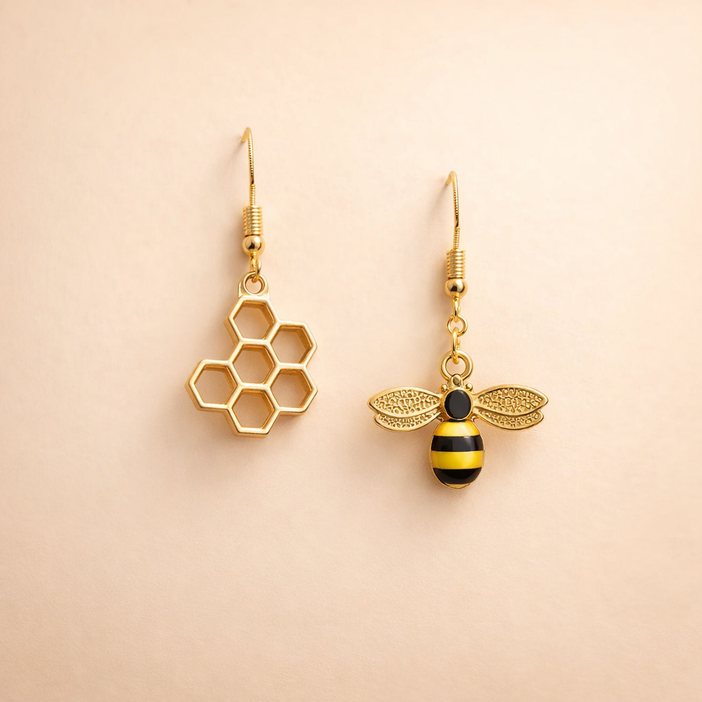 Honeycomb &amp; Bi Øreringe – Guldsmykker til Kvinder