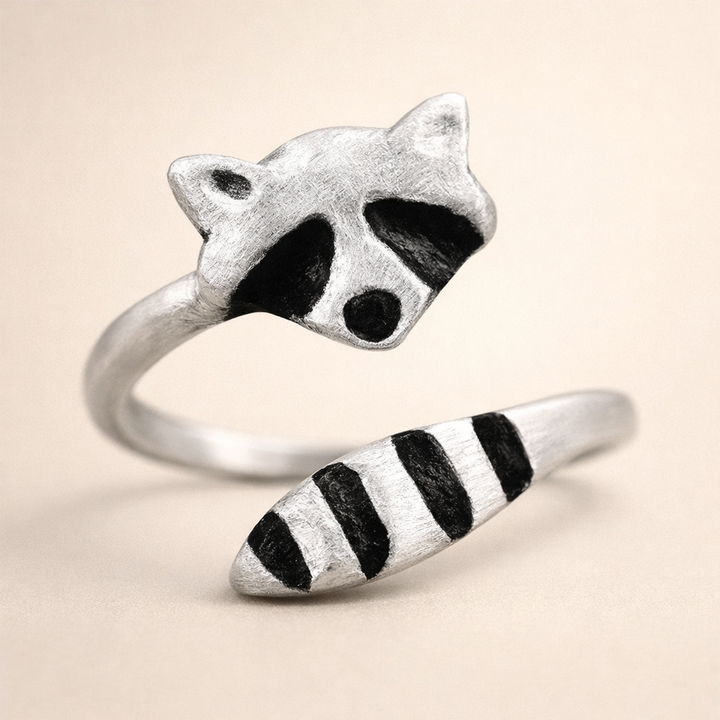 Vintage Vaskebjørn Ring Justerbar Sølv