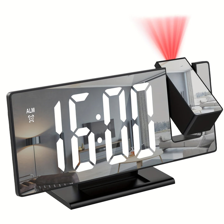 LED-projektionsvækkeur med justerbar 180°-projektion – tydeligt display og snooze-funktion til soveværelse eller kontor