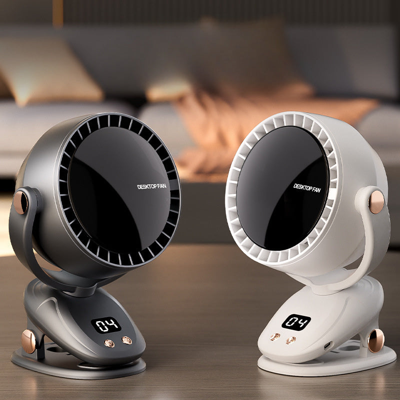 Bærbar bladfri ventilator med digitalt display – lydsvag og genopladelig til inde og ude