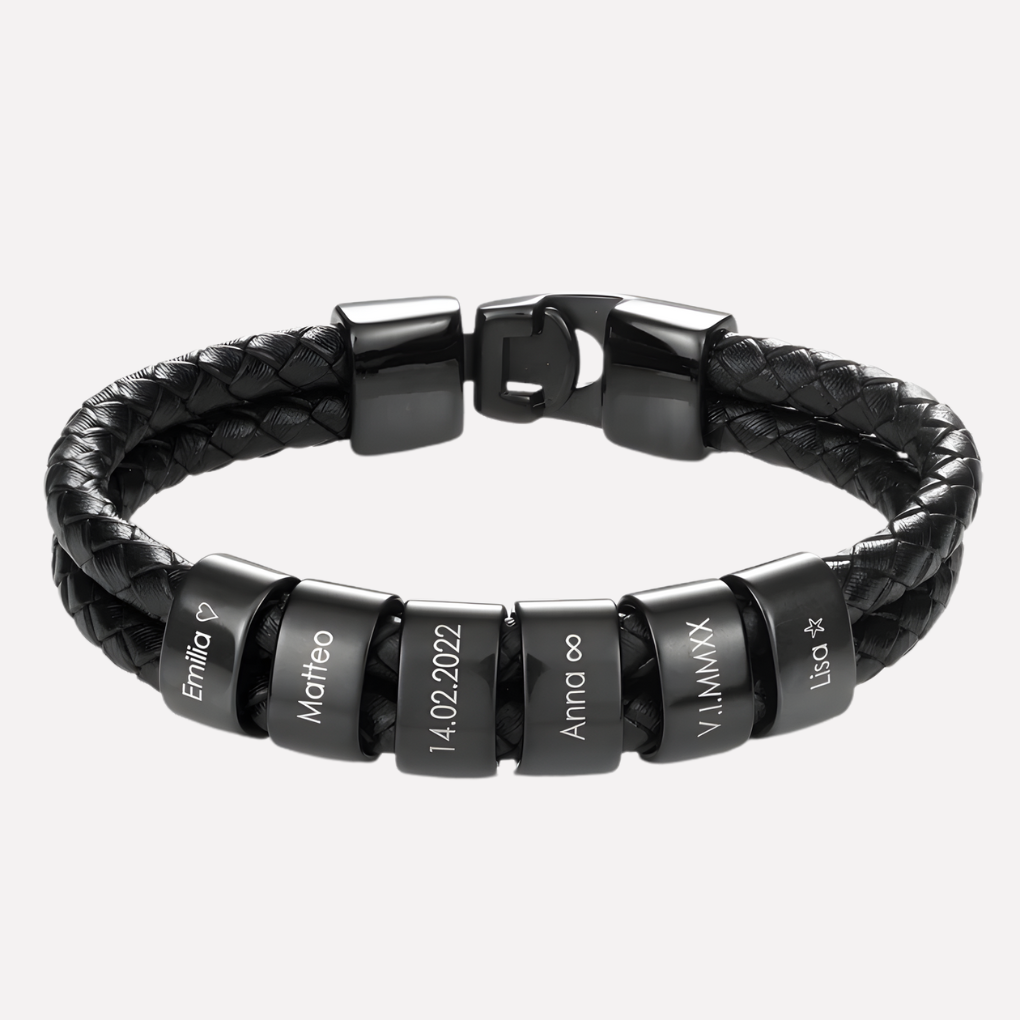 Herre Sort Armbånd med Gravede Perler