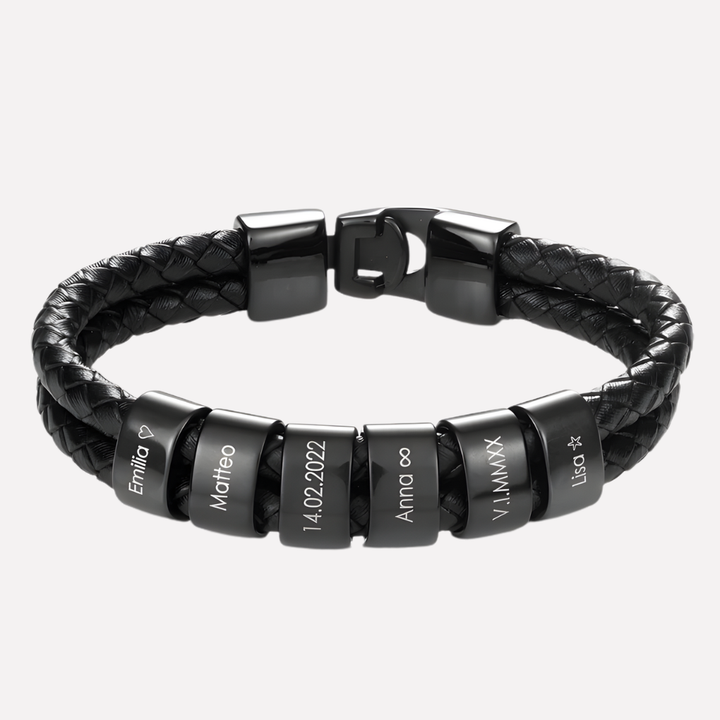 Herre Sort Armbånd med Gravede Perler