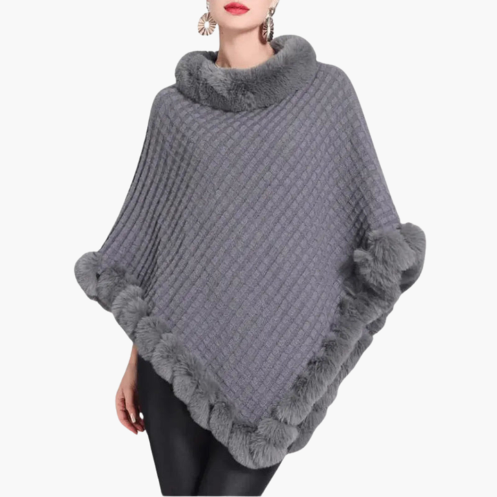 Kvindernes Strikkede Poncho med Falsk Pelskant og Oversized Pasform