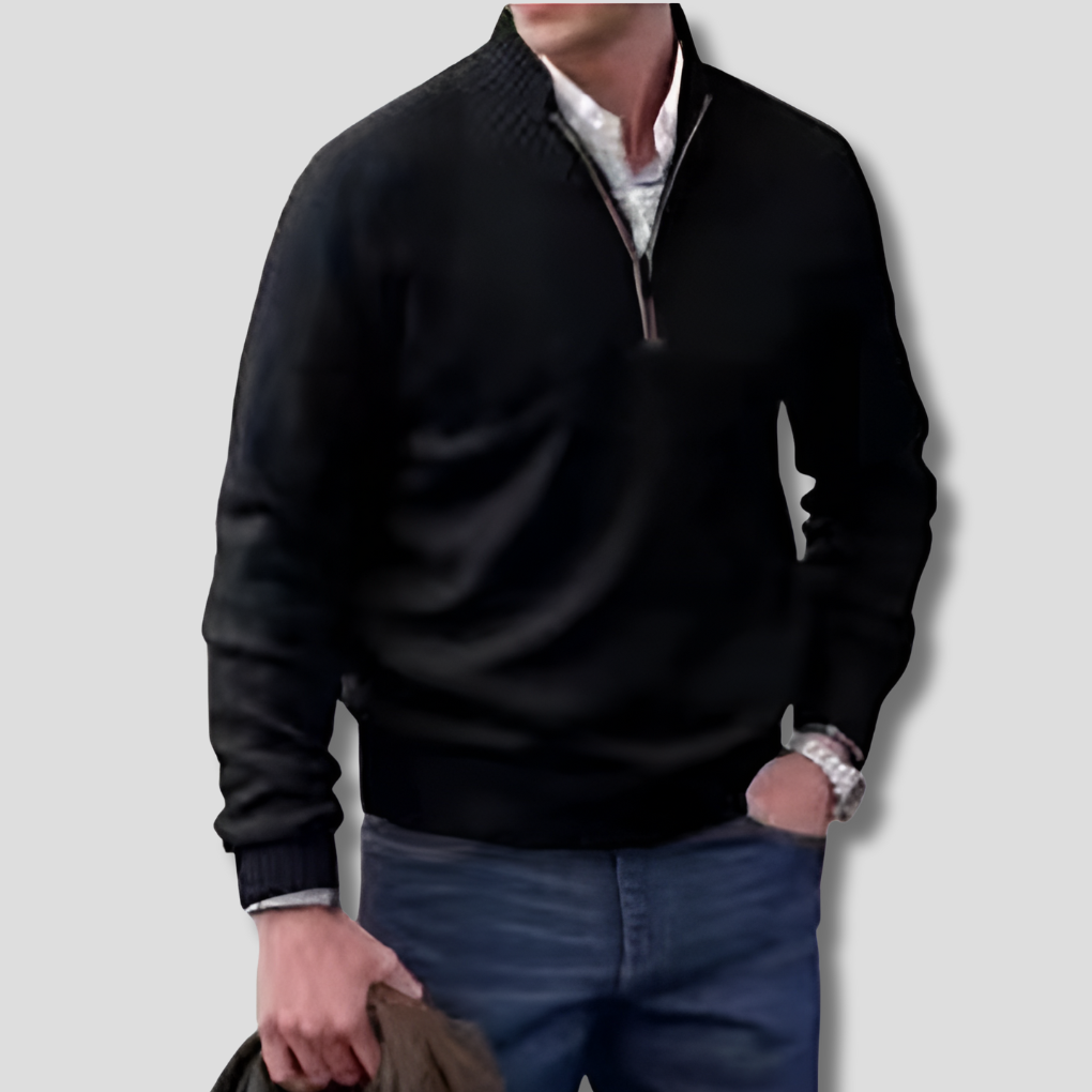 Herre sweater med halv lynlås