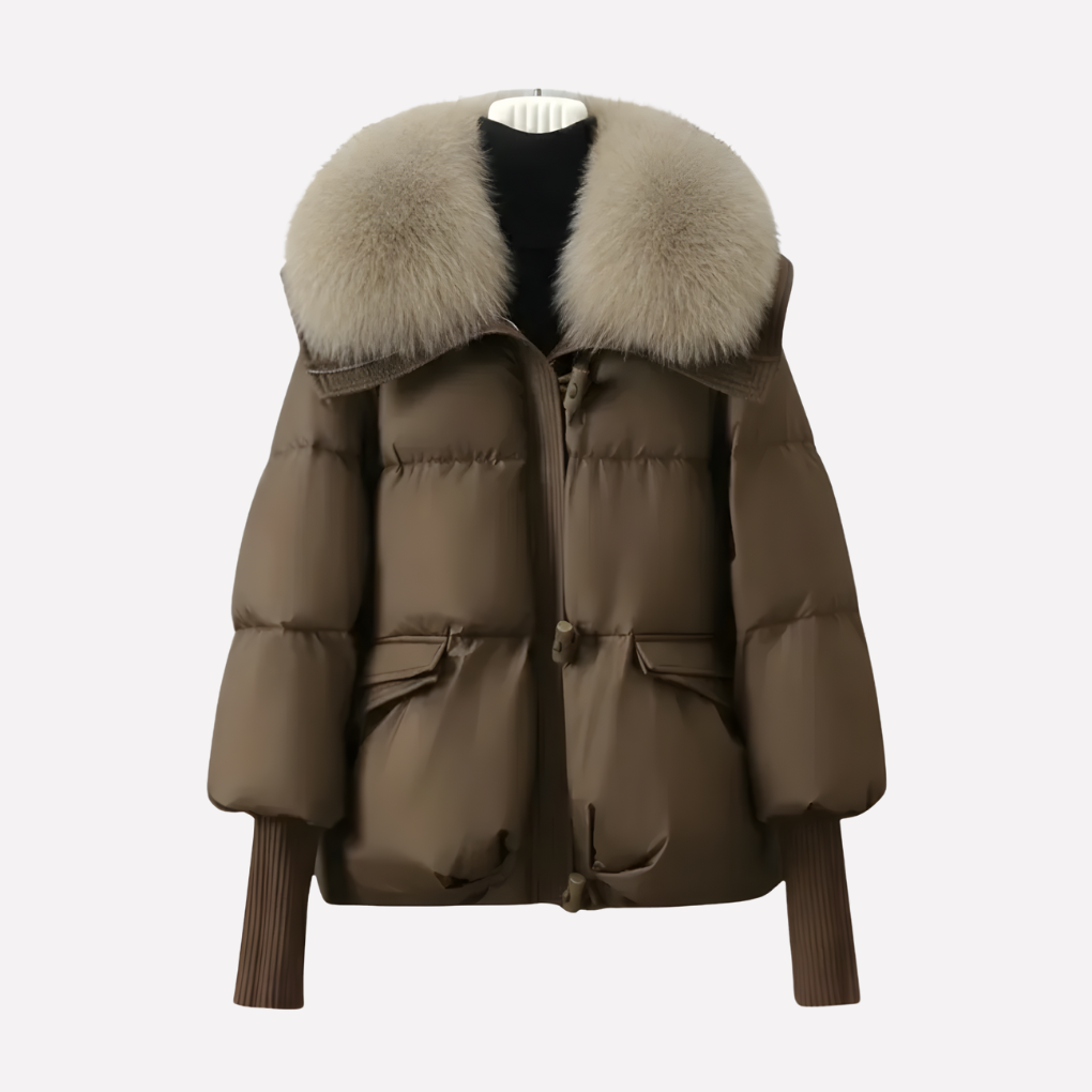 Dame Puffer Jakke med Faux Fur Krave