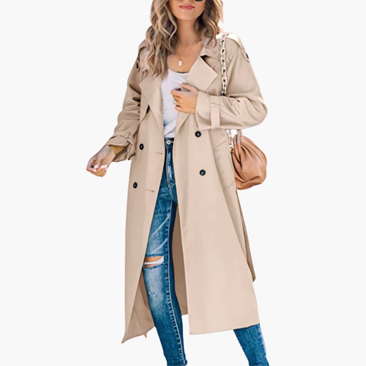 Kvinders Trench Coat med Knaplukning Udsalgspris