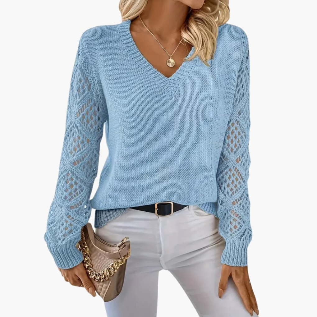 Kvindernes Fine Strik Sweater med V-Hals og Lange Ærmer