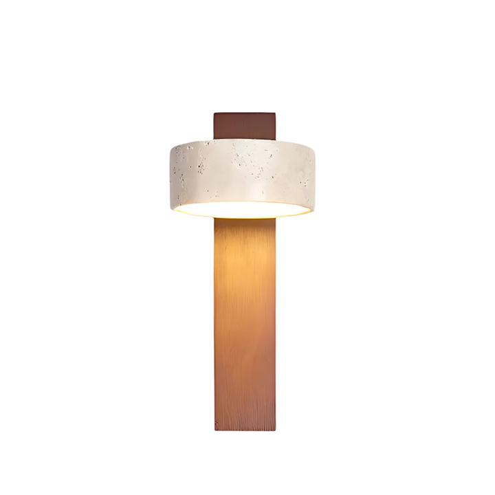 Wabi-sabi LED-væglampe i travertin og træ, 1 lyskilde