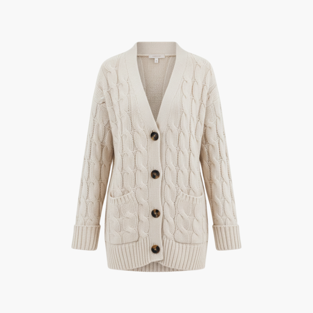 Kvinders cardigan med knapper og lommer