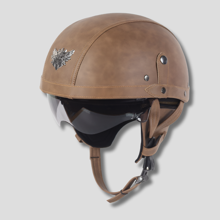 Vintage motorcykelhjelm med udtrækkeligt visir