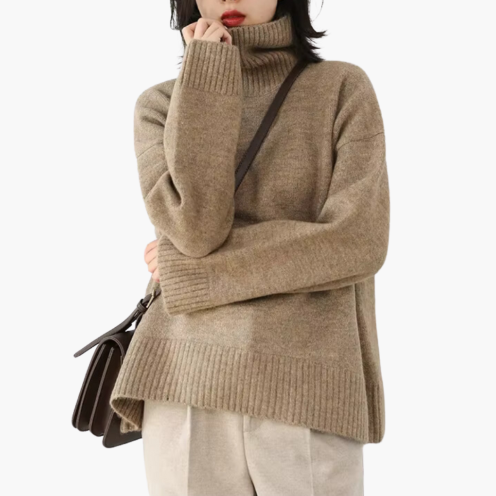 Kvinders Turtleneck Sweater med Lange Ærmer og Ribbet Tekstur