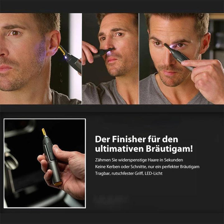 Professionel ultratynd præcisionstrimmer | Klinger i rustfrit titanium-stål | Indbygget LED-lys | Mikro-oscillationsteknologi | Til næse, ører og konturer
