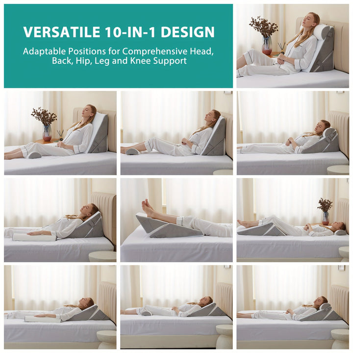 RelaxPlus Justerbar Ortopædisk Kilepude - Premium 7-i-1 Memory Foam-støttesystem