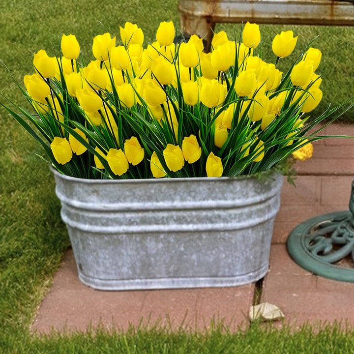 Sæt med 6 buketter kunstige tulipaner – UV-bestandige og realistiske til have- og indendørsdekoration