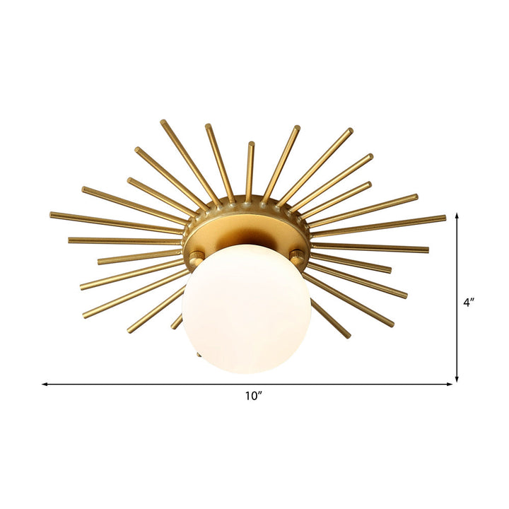 Kugleformet loftslampe med skærm i mat glas, minimalistisk 1-pære loftmontering i guld