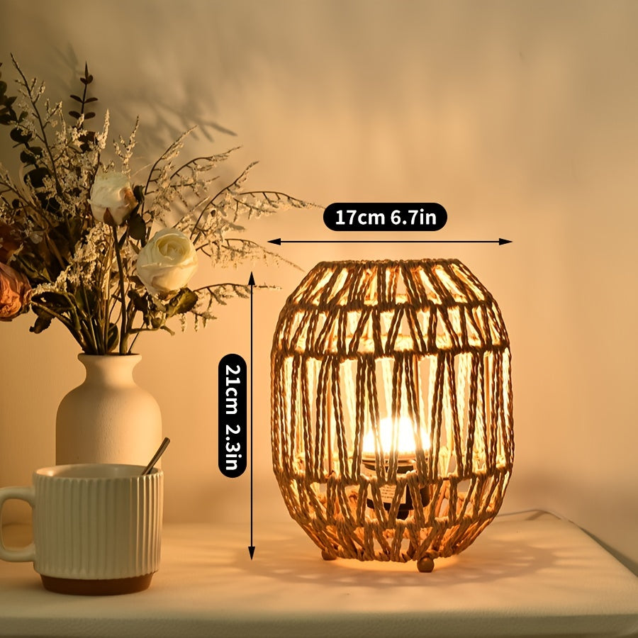 Boheme Rattan Bordlampe – Håndlavet Lysaccent til Soveværelse eller Stue