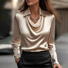 Kvinders Langærmet Pullover Bluse med Flydende Kravedesign