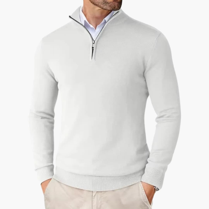 Herre Pullover med Kvart Lynlås og Ribbet Kant