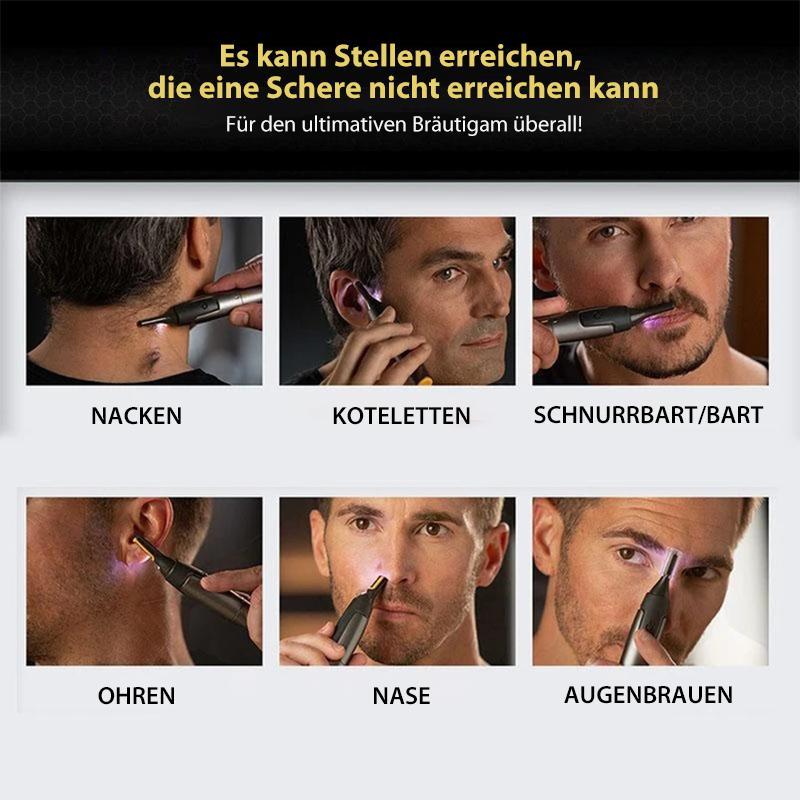 Professionel ultratynd præcisionstrimmer | Klinger i rustfrit titanium-stål | Indbygget LED-lys | Mikro-oscillationsteknologi | Til næse, ører og konturer