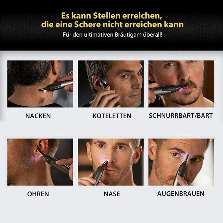 Professionel ultratynd præcisionstrimmer | Klinger i rustfrit titanium-stål | Indbygget LED-lys | Mikro-oscillationsteknologi | Til næse, ører og konturer