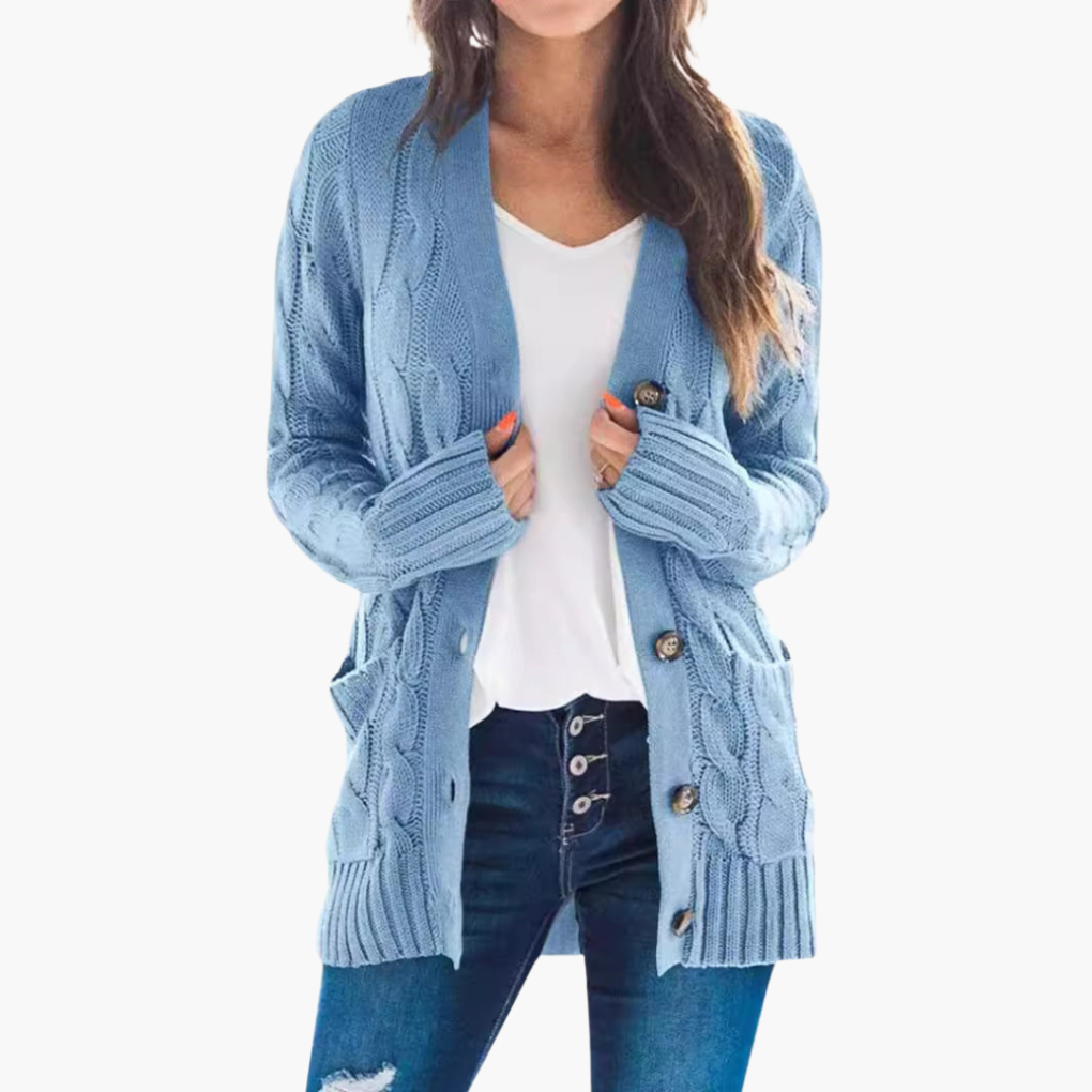 Kvinders cardigan med knapper og lommer